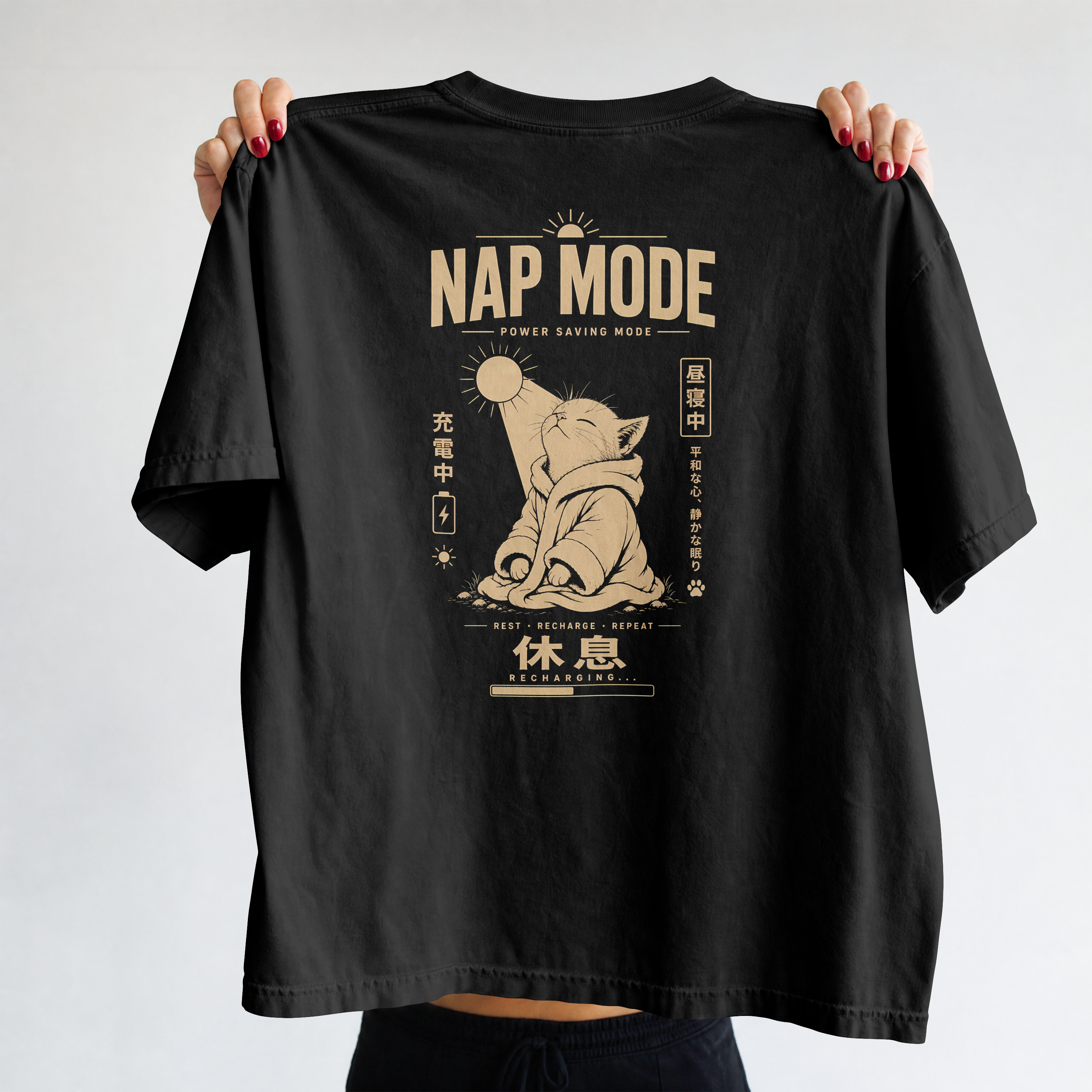 Playera Heavyweight "Nap Mode Cat" // 休息